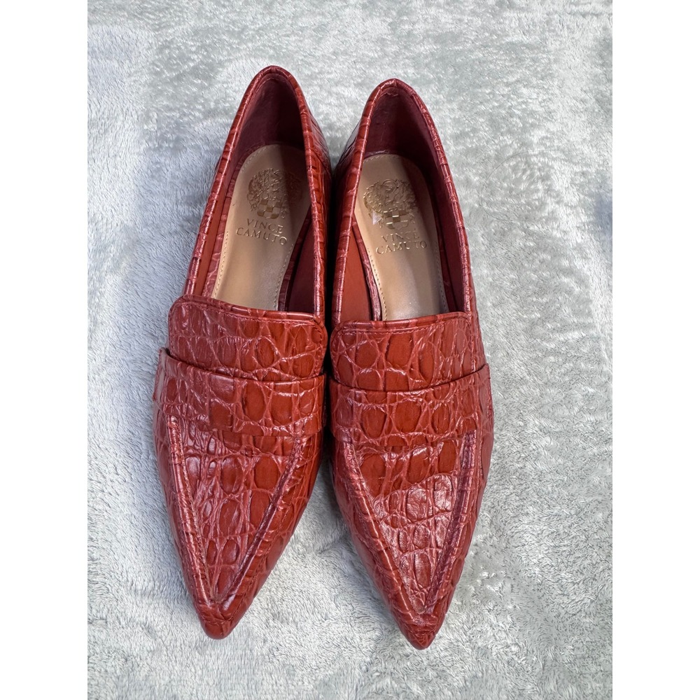 Vince Camuto Women Red Croc Embossed Pointed Toe Penny Loafers Size 6.5M - Picture 3 of 4